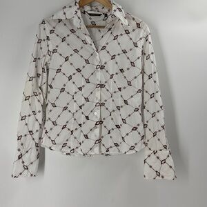 Samuel Dong 100 % cotton button down shirt embroidered  cut out detail Small